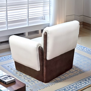 Modern Chinese Style <b>Office</b> <b>Sofa</b> Single Solid Wood High-Density Sponge Comfortable White Matte Dark Walnut Foot - Product Image 3
