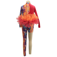 Combinaison Tutu Enfant Imprimé Sirène Coloré Manches Longues Costume de Danse Velours Rouge Asymétrique pour Spectacle Scénique