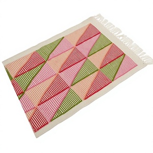 Geometric Pattern Handmade Wool Acrylic Flat <b>Weave</b> Rug Rectangle Bohemian Style Living Room Area Rug with Fringe - Product Image 1
