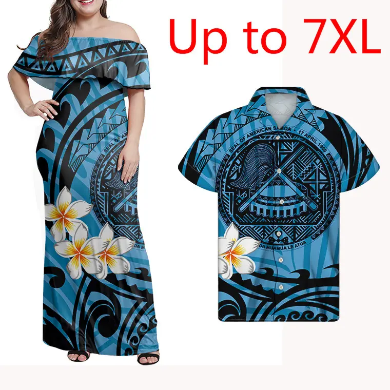 Samoan Bloemenprint Jurken Vrouwen Lady Elegant Bodycon Vrouw Lange Jurk Custom Party Dress Voor Vrouwen Match Gepaste T shirt