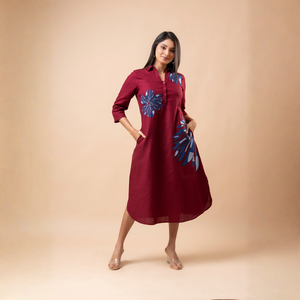 Vestido Camisero Midi de Lino con Bordado Floral para Mujer, Ropa Casual Elegante, Prenda de Boutique - Product Image 3