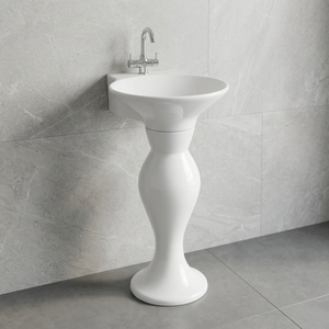 Modern Ceramic Pedestal Sink with Glossy Finish Easy Clean Round Basin for Hotel Bathroom - Product Image 4