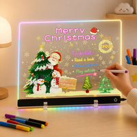 Tableau d'affichage lumineux transfrontalier en PVC pour Noël, effaçable à sec, avec 6 couleurs LED néon, activé par le toucher, support pour ornement