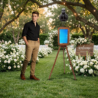 Prix d'usine OEM Photobooth double face en chêne, couleur personnalisable, avec imprimante flash intégrée et flight case portable pour événements festifs