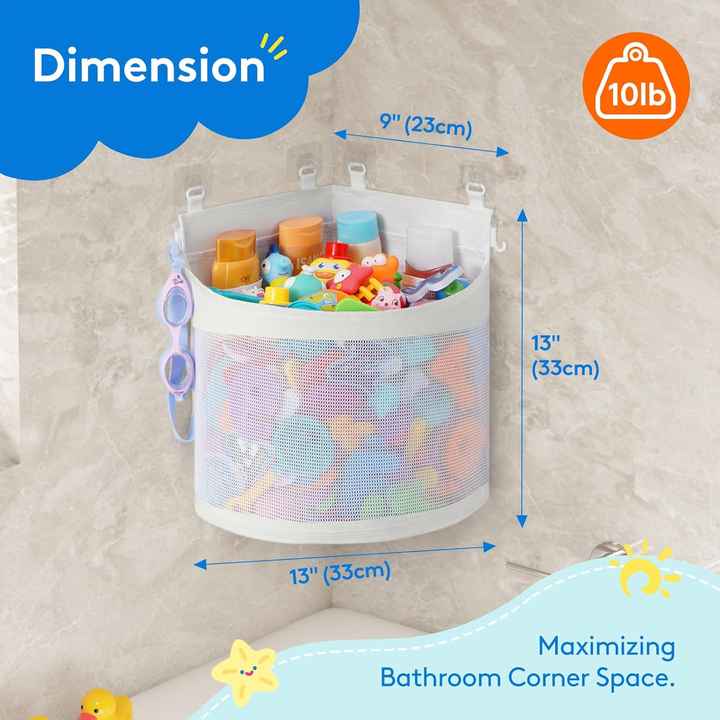 Mesh Shower Caddy Bathtub Toy Organizer Corner Hang-Suspension Shower ...