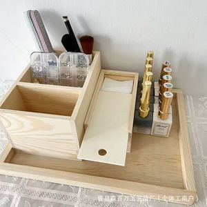 Creative Square Organizing <b>Tray</b> 4-7 Compartments Detachable Natural Wood Color Desk <b>Storage</b> Box for Nail Salon Tools - Product Image 3