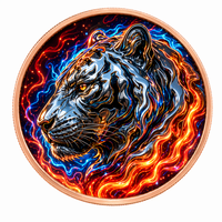 Pièce de monnaie en cuivre Tête de Tigre Feu et Glace 5 AVDP oz .999 Fine, Relief 3D, Couleur UV, Art animalier prédateur, Pièce de monnaie en cuivre de collection