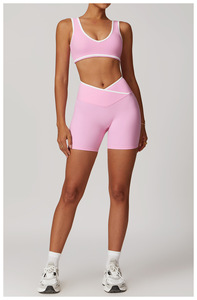 Ensemble de vêtements de sport pour <span class=keywords><strong>femme</strong></span> : débardeur, soutien-gorge de sport, short de course, leggings de sport, pantalon de yoga évasé, vêtements de fitness - Product Image 4