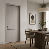 Porte de chambre en MDF mélaminé gris argenté à grain de bois avec ligne de fente et bande de joint pour l'approvisionnement des appartements équipés