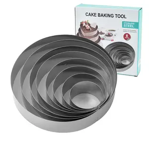 Stainless Steel Biscuit Cutter Circle Pancake Mold Pastry Mousse Mold Funnel Baking Large Round Mould Cheese Cake Ring Set
