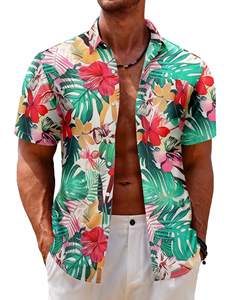 Camisa de Punto con Estampado Hawaiano para Hombre, Azul Marino, Floral, Manga Corta, Secado Rápido, 100% Poliéster, Casual, Verano - Product Image 4