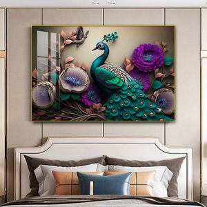 Cuadros Colgantes Personalizados de Fábrica, Decoración del Hogar, Arte Islámico con Marco de Aluminio, Pintura de Pavo Real Musulmán en Porcelana de Cristal con LED - Product Image 5