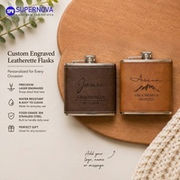 Flacon à liqueur Supernova 8oz en cuir et acier inoxydable, gravure laser, design laser rouge