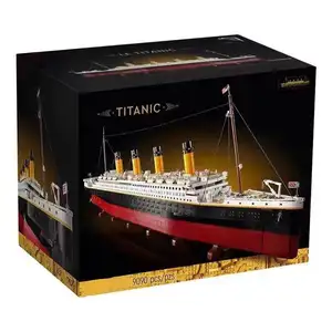 9090 buah film Titanic kapal pesiar besar Model kapal uap Jumbo DIY Rakitan bata mainan konstruksi set blok bangunan