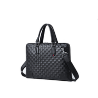 Porte-documents de luxe fait main en cuir véritable avec logo personnalisé, grande capacité, fermeture éclair, pour ordinateur portable, pour hommes