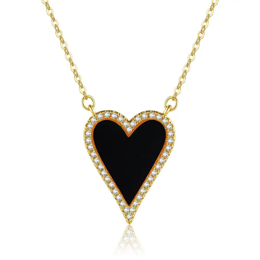 Trendy copper 18K gold plated zircon necklace black white pink lover peach heart pendant diamond chain link for women