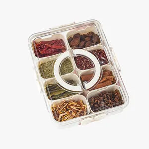 Caja organizadora de cocina, libre de BPA, compartimento de plástico apilable, contenedor de condimentos, bandeja de servicio dividida con tapa