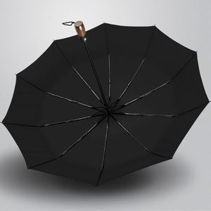 Parapluie automatique pliable de luxe à trois sections avec poignée en bois véritable, promotion pour grossistes, impression de logo personnalisé - Product Image 2