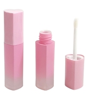 Emballage de glaçage à lèvres personnalisé de 4ml Tube de brillant à lèvres en forme de coeur Peinture en aérosol à rabat rose transparent dégradé Lèvres en plastique personnalisées