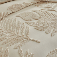 Parure de lit 3 pièces minimaliste beige neutre à motif de feuilles capitonnées, confortable et lavable en polyester, pour la maison et la chambre
