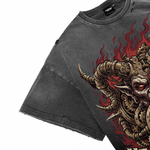 Camisetas Extra Grandes de Alta Calidad para Hombre, Lavadas al Ácido, con Efecto Desgastado, Transpirables, 100% Algodón, Personalizadas con Estampado Retro Mecánico de Demonio DTG, Casuales - Product Image 3