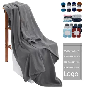 Custom Travel Blanket With Logo Embroidery 100% Polyester Hotel Wedding Warm Throw Blankets Portable Polar Fleece Blanket