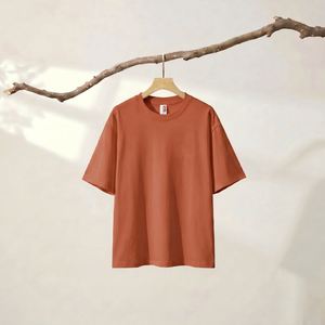 250GSM Custom Logo Mens 100% Cotton T-<b>Shirt</b> Retro Washed Loose Fit Unisex Women Casual Tee Brick <b>Red</b> - Product Image 3