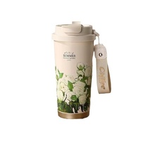 Cherry 600ml Isolierter Vakuum-Kaffeebecher Doppelwandiger Edelstahl-Becher mit Auslaufsicherem Deckel Trageriemen für Heiße und Kalte Getränke