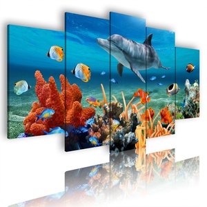 Tableaux muraux sur toile encadrés pour la décoration intérieure, 5 pièces, peintures de poissons marins sous-marins et de récifs coralliens, impressions HD, affiches de paysages marins - Product Image 3