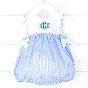 Haute qualité bébé été barboteuse bébé fille barboteuse bleu vichy fille bébé vêtements