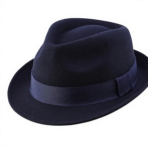 Classic Navy Wool Fedora Hat with Ribbon Band Unisex Adjustable Wide Brim Formal Style for Adults Four Seasons Casual Wear - Product Image 1