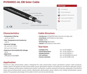 สายเคเบิลโซลาร์เซลล์ PV1500DC-AL DB Solar Cable XLPO อลูมิเนียมอัลลอยด์ สำหรับระบบผลิตไฟฟ้าจากพลังงานแสงอาทิตย์  แบบฝังดินโดยตรง ทนทานต่อรังสียูวี - Product Image 1