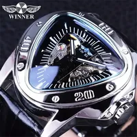 Montre automatique mécanique pour homme Winner 052G Golden Triangle, bracelet en cuir de forme irrégulière, montre squelette.
