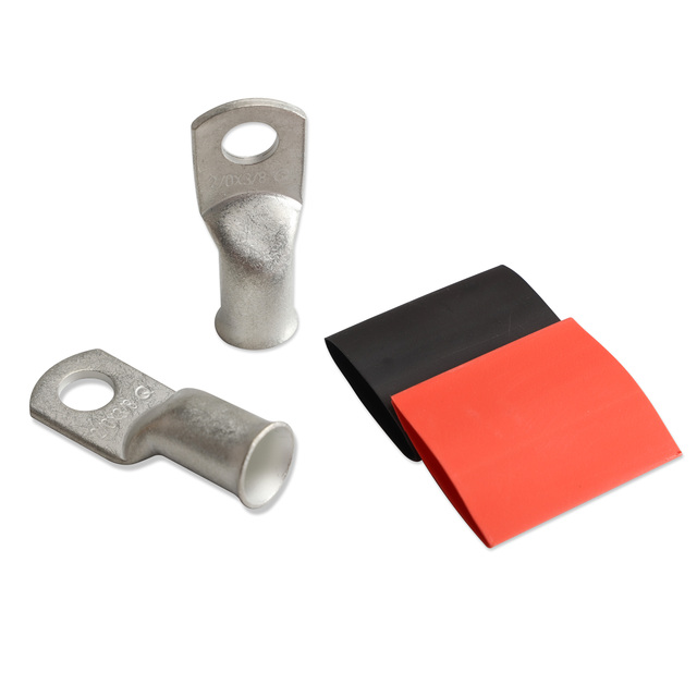 2/0 Gauge Wire 3/8" Ring Copper Terminal Lug Battery Cable End Connector with Heat Shrink Tubing