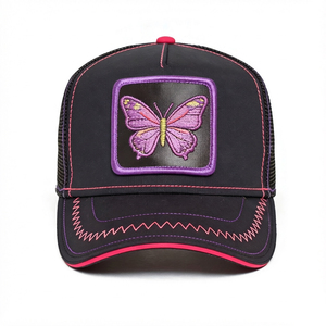 5-Panel Black Mesh Waterproof Polyester Canvas Baseball Cap <b>Purple</b> Butterfly Embroidery Adjustable Snapback Winter Cycling - Product Image 1