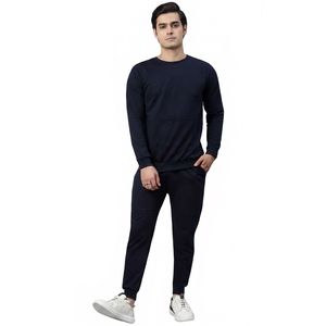 Ensemble de survêtement décontracté pour homme, taille plus, personnalisé, vintage, 100% coton, polaire, motif uni, deux pièces, respirant, séchage rapide - Product Image 1