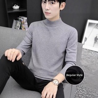 Pull en maille pour homme à col mi-haut en polyester uni, épais et chaud, idéal pour l'automne/hiver
