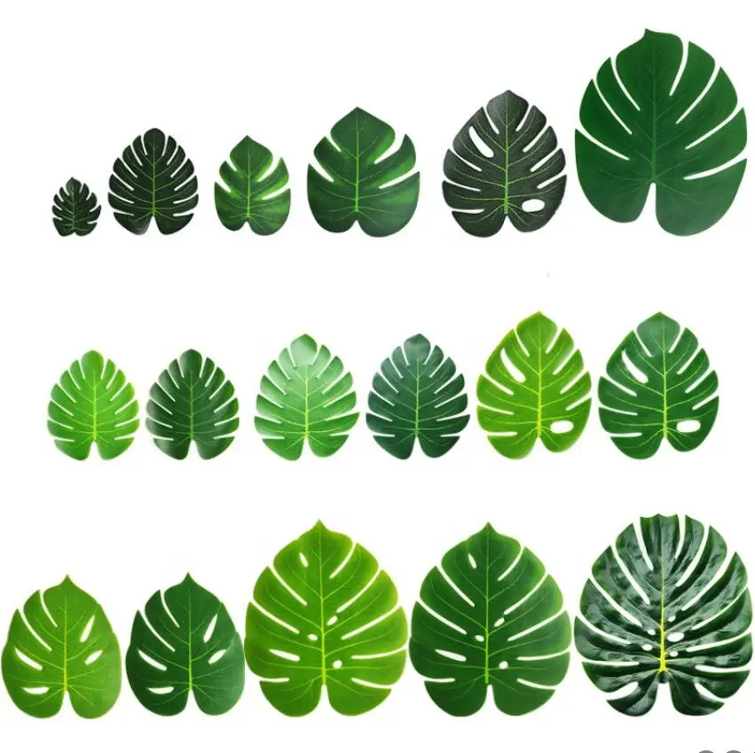 Grandes feuilles artificielles vertes, fausses feuilles tropicales Monstera pour décor de Table de fête à thème hawaïen