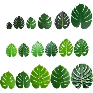 Kunstmatige Grote Kleine Groene Valse Bladeren Tropische Monstera Faux Palm Bladeren Voor Hawaiian Thema Party Tafel Decor