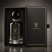 Flacon de parfum de luxe en verre noir avec logo personnalisé, flacon de parfum vide avec bouchon rond, boîte cadeau, emballage en gros