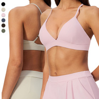 Soutien-gorge de sport respirant et extensible à séchage rapide, coupe ajustée, dos croisé, col en V en tissu brossé FWX8793-1 pour la course et la gym