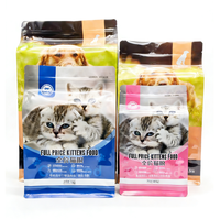 Sachet refermable à fond plat imprimé en héliogravure, personnalisé, résistant à l'humidité, 500g, pour l'emballage d'aliments pour chats et chatons