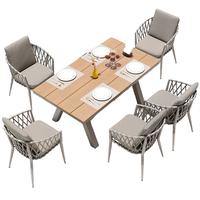 Ensemble de table et de chaises de salle à manger modernes, durables, légères, en aluminium, imperméables et empilables pour meubles d'extérieur de villa