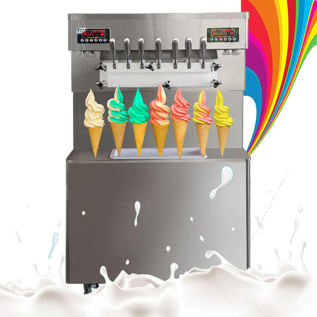 7 Flavors Soft Serve Ice Cream Machine with Precooling Stainless Steel High Productivity New for Milk Nuts & Ice Cream Syrup