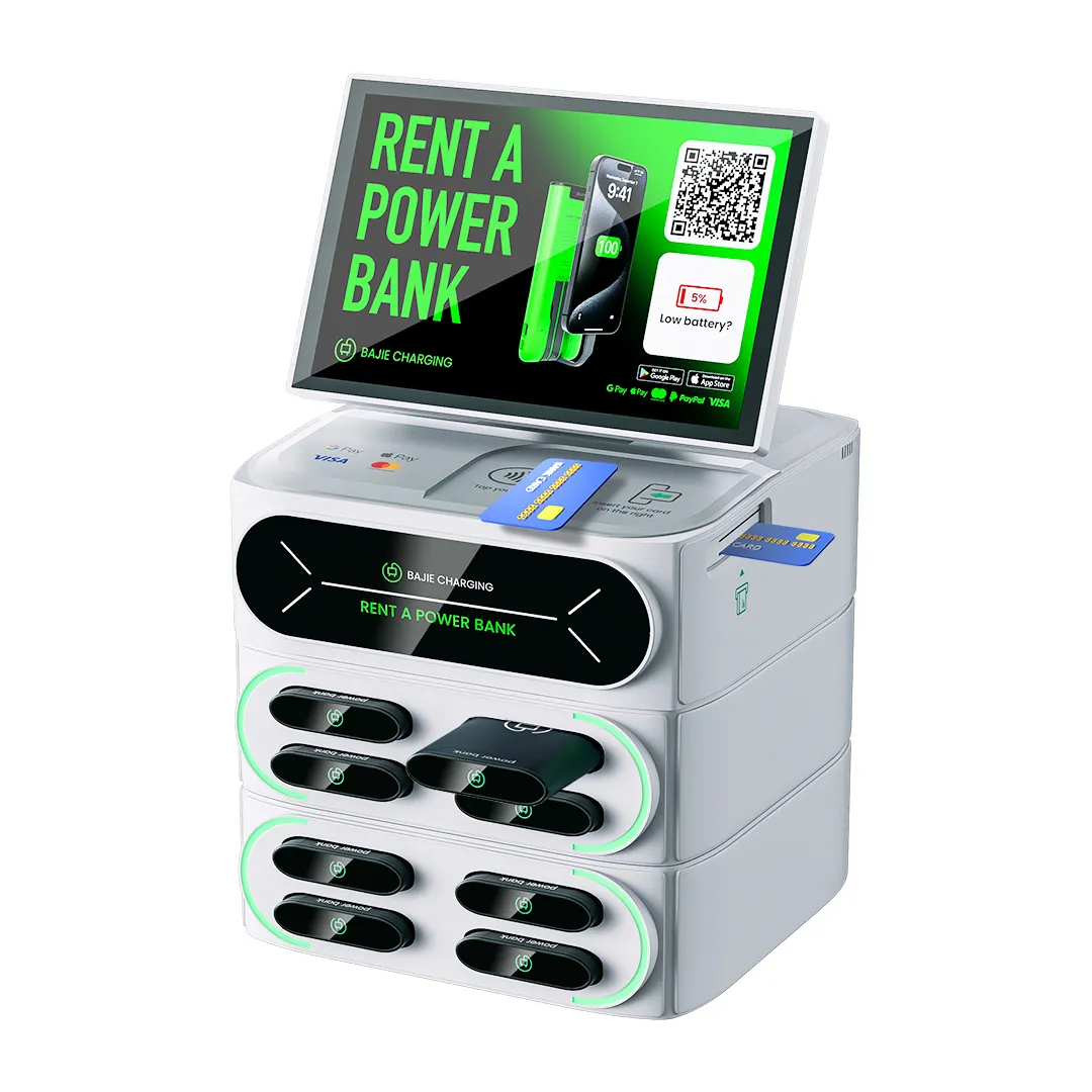 8 Slot OEM Touch-screen Integrated Stackable Sharing Power Bank Rental Station Vending Machine Cell Phone Charging Station Kiosk