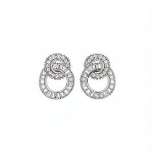 Orecchini a Perno Geometrici di Tendenza con Cristalli Bianchi e Strass in Lega, Gioielli da Festa per Donne, Orecchini alla Moda - Product Image 1