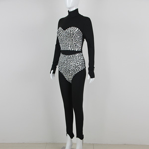 C3598 Leluxe Và Sexy Quần Áo Cho Phụ Nữ Handmade Rhinestone Đính Cườm Băng Bodycon Áo Liền Quần 3 Mảnh Phụ Nữ Phù Hợp Với - Product Image 4