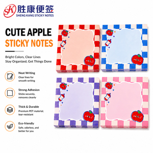 Cute Apple Print PET Sticky Notes, Tear-Resistant Self-Adhesive <b>Memo</b> <b>Pads</b>, Colorful Design for Office, School & Daily Reminders - Product Image 1