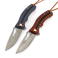 Couteau de poche pliant en acier Damas personnalisé en usine, ensemble de couteaux de survie pour la chasse en plein air avec manche G10