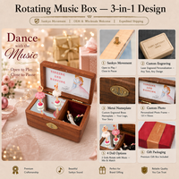 Caja de música de madera Sankyo con bailarina giratoria, marco de fotos y almacenamiento de joyas de terciopelo, personalizada, OEM, al por mayor, hecha a mano